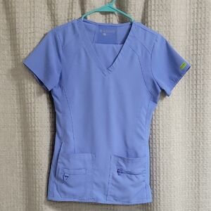 Med Couture Women's Blue V-Neck Scrub Top